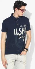 U S Polo Assn Denim Co Navy Blue Printed Polo Collar Tshirt men