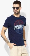 U S Polo Assn Denim Co Navy Blue Printed Regular Fit Round Neck T Shirt men