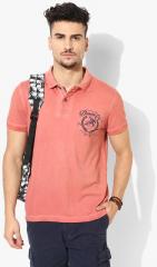 U S Polo Assn Denim Co Orange Printed Regular Fit Polo Neck T Shirt men