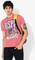 U S Polo Assn Denim Co Pink Printed Regular Fit Round Neck T Shirt men