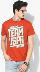 U S Polo Assn Denim Co Rust Printed Round Neck Tshirt men