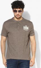 U S Polo Assn Denim Co Taupe Solid Henley Neck T Shirt men