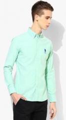 U S Polo Assn Green Solid Regular Fit Casual Shirt men