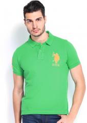 U S Polo Assn Green Solid Regular Fit Polo T shirt men