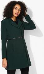 U S Polo Assn Green Solid Winter Jacket With Belt women