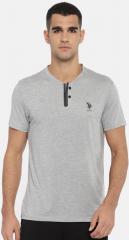 U S Polo Assn Grey Melange Solid Henley Neck T Shirt men