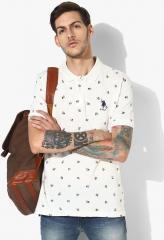 U S Polo Assn Ivory White Printed Regular Fit Polo T Shirt men