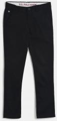 U S Polo Assn Kids Black Slim Fit Solid Regular Trousers boys