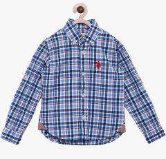 U S Polo Assn Kids Blue & White Regular Fit Checked Casual Shirt boys