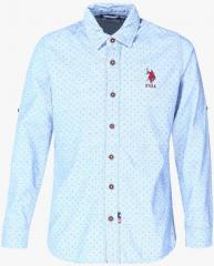 U S Polo Assn Kids Blue Printed Casual Shirt boys