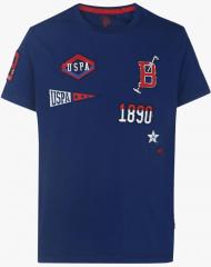 U S Polo Assn Kids Blue Printed Regular Fit T shirt boys