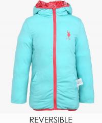 U S Polo Assn Kids Red Printed Reversible Winter Jacket girls