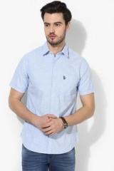 U S Polo Assn Light Blue Printed Regular Fit Casual Shirt men