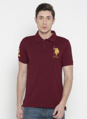 U S Polo Assn Maroon Solid Polo T Shirt men