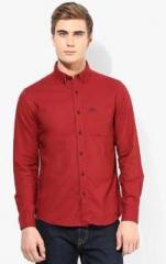 U S Polo Assn Maroon Solid Regular Fit Casual Shirt men