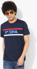 U S Polo Assn Navy Blue Printed Round Neck T shirt men