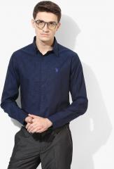 U S Polo Assn Navy Blue Printed Slim Fit Formal Shirt men