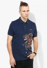 U S Polo Assn Navy Blue Printed Slim Fit Polo T Shirt men