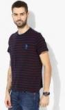 U S Polo Assn Navy Blue Striped Regular Fit Round Neck T Shirt men