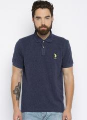 U S Polo Assn Navy Blue Textured Regular Fit Polo T Shirt men