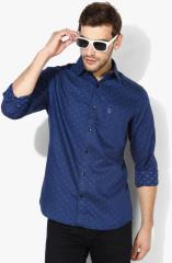 U S Polo Assn Navy Blue Textured Slim Fit Formal Shirt men