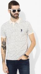 U S Polo Assn Off White Printed Regular Fit Polo T Shirt men