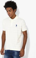 U S Polo Assn Off White Striped Regular Fit Round Neck T Shirt men