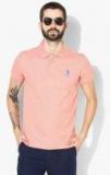 U S Polo Assn Orange Self Design Regular Fit Polo T Shirt Men