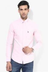 U S Polo Assn Pink Solid Slim Fit Casual Shirt men