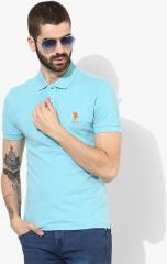 U S Polo Assn Turquoise Blue Self Design Regular Fit Polo T Shirt men