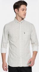 U S Polo Assn U.S. Polo Assn. Men White & Beige Tailored Fit Printed Casual Shirt men