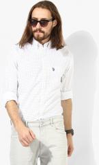 U S Polo Assn White Printed Slim Fit Casual Shirt men