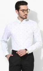 U S Polo Assn White Printed Slim Fit Formal Shirt men