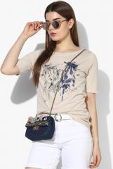 U S Polo Assn Women Beige Printed Round Neck Tshirt women