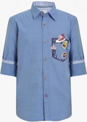 Ufo Blue Printed Casual Shirt boys