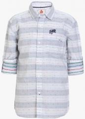 Ufo Blue Printed Regular Fit Casual Shirt boys