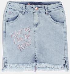 UFO Girls Blue Printed Denim Skirt