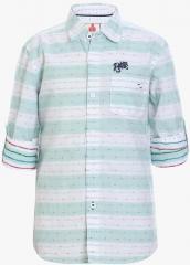 Ufo Green Striped Regular Fit Casual Shirt boys