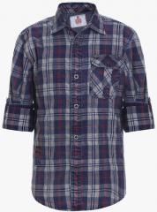 Ufo Navy Blue Checked Regular Fit Casual Shirt boys