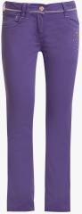 Ufo Purple Self Design Skinny Fit Regular Trouser girls