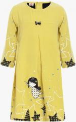 Ufo Yellow Printed Casual Dress girls