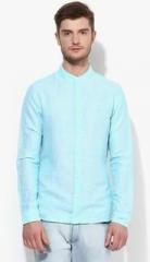 United Colors Of Benetton Aqua Blue Solid Linen Casual Shirt men