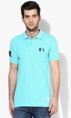 United Colors Of Benetton Aqua Blue Solid Polo T Shirt men