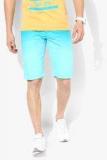 United Colors Of Benetton Aqua Blue Solid Slim Fit Shorts men