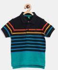 United Colors Of Benetton Black & Sea Green Striped Polo Collar T Shirt boys