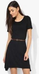 United Colors Of Benetton Black Colored Solid Shift Dress With Belt women