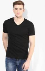 United Colors Of Benetton Black Solid V Neck T Shirt men