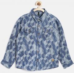 United Colors Of Benetton Blue Printed Casual Shirt boys