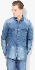 United Colors Of Benetton Blue Washed Slim Fit Casual Shirt men