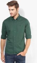 United Colors Of Benetton Green Cotton Linen Casual Shirts men